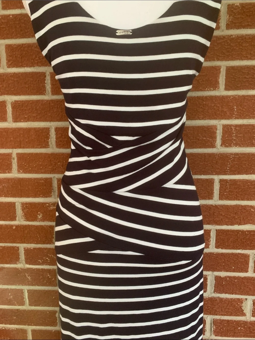 Calvin Klein Black and White Striped Maxi dress